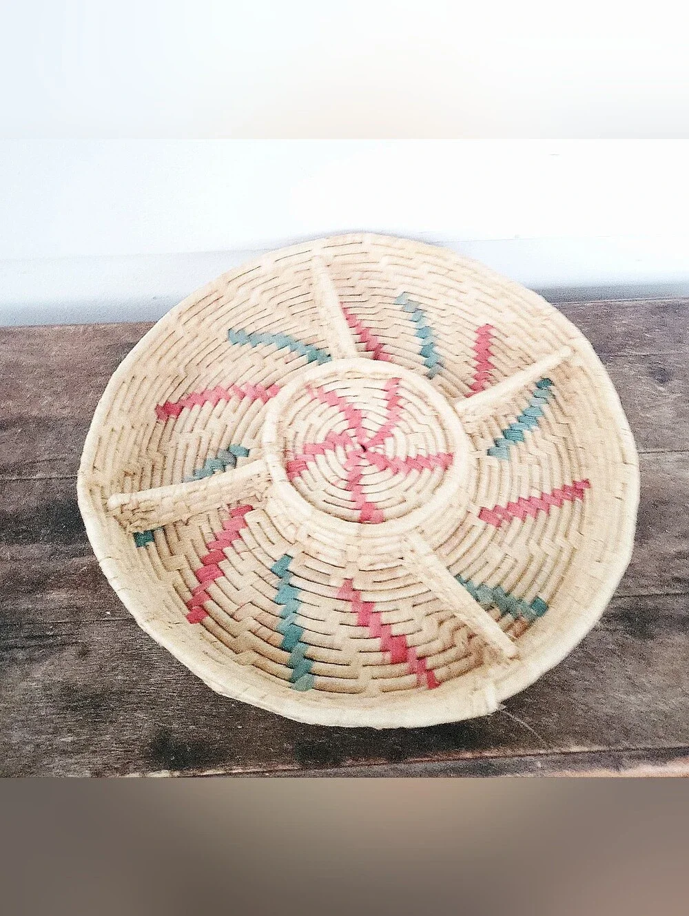 Vintage Boho Coiled Raffia Straw Sectional Basket ~ Chips & Dip Basket/ Decor